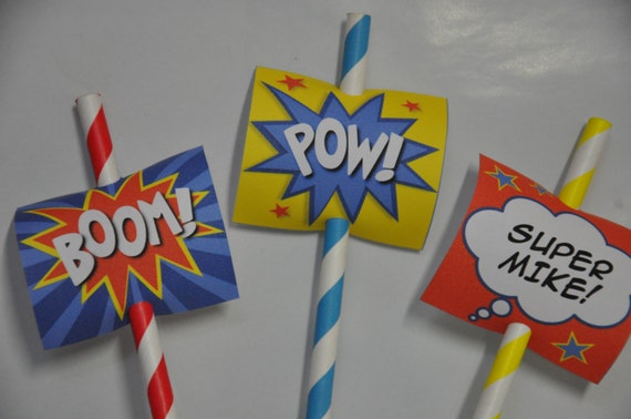 Super Heroes Comic Book pdf printable party tags / cupcake toppers TEXT EDITABLE Instant Download for superhero birthday party Il_570xn