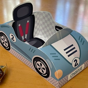 Race car birthday printable favor box / Papercraft racing car candy treat box / Two fast race car party favors Racing party car centerpiece image 3