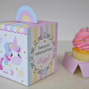 Unicorn party cupcake box / Rainbow unicorn treat boxes / Unicorn party favors / Unicorn favor box image 9