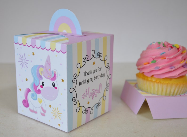 Unicorn party cupcake box / Rainbow unicorn treat boxes / Unicorn party favors / Unicorn favor box image 9