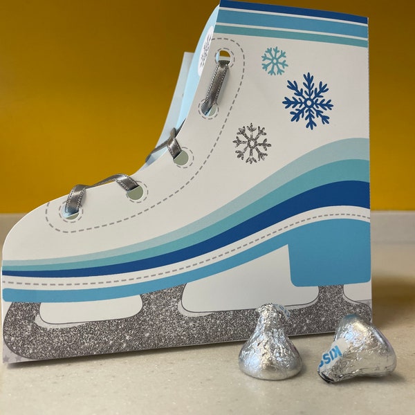 Ice skate party favors / Ice skating party printable favor boxes / Ice princess treat box DIGITAL DOWNLOAD - edit with Corjl