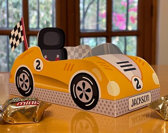 Race car birthday printable favor box / Papercraft racing car candy treat box / Two fast party favors / Racing party paper toy centerpiece