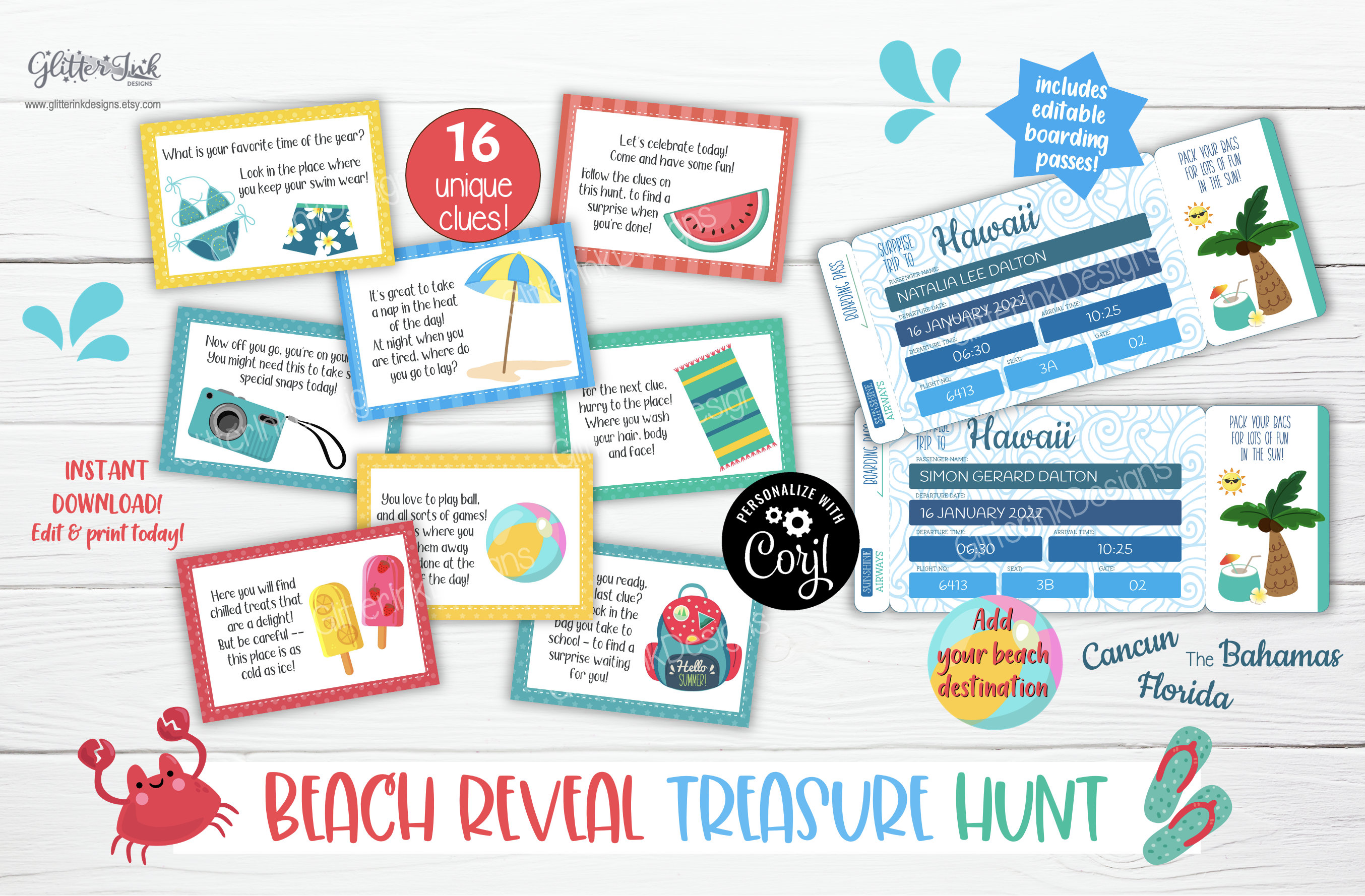 Beach Reveal Surprise Trip Scavenger Hunt Boarding Pass / - Etsy