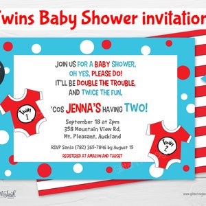 Twins baby shower invitation / Baby shower boy invitation / Baby shower girl invitation / Double the trouble printable invitation