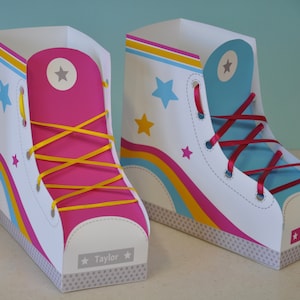 Roller skating favor boxes / Roller skate party favors - hot pink and turquoise / Printable skates for party decorations / Sneaker box