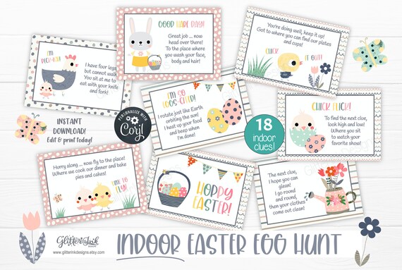 Indoor Easter Scavenger Hunt For Kids Easter Egg Hunt Clues Etsy