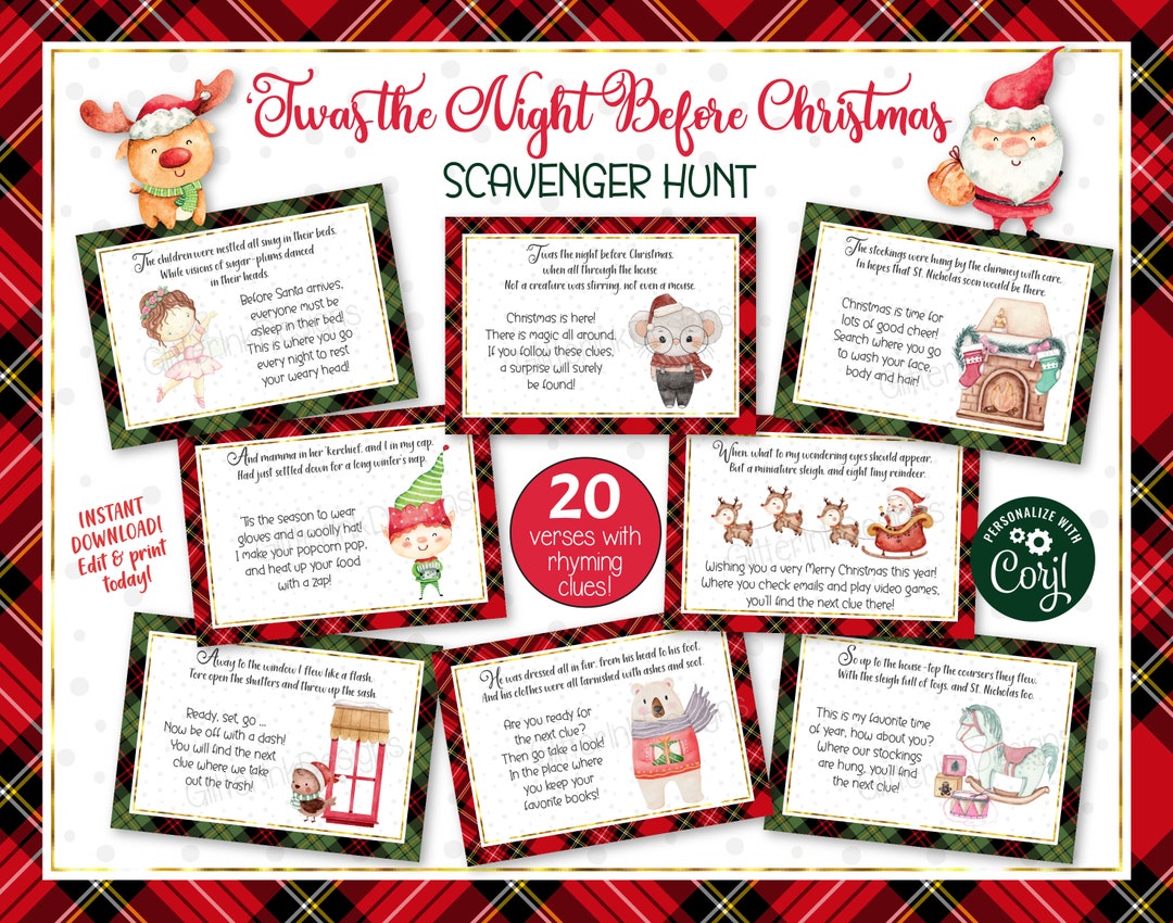 Twas the Night Before Christmas Scavenger Hunt Clue Cards, Xmas Eve Gift  Hunt for Kids With Classic Poem Rhyming Riddle Treasure Hunt Clues