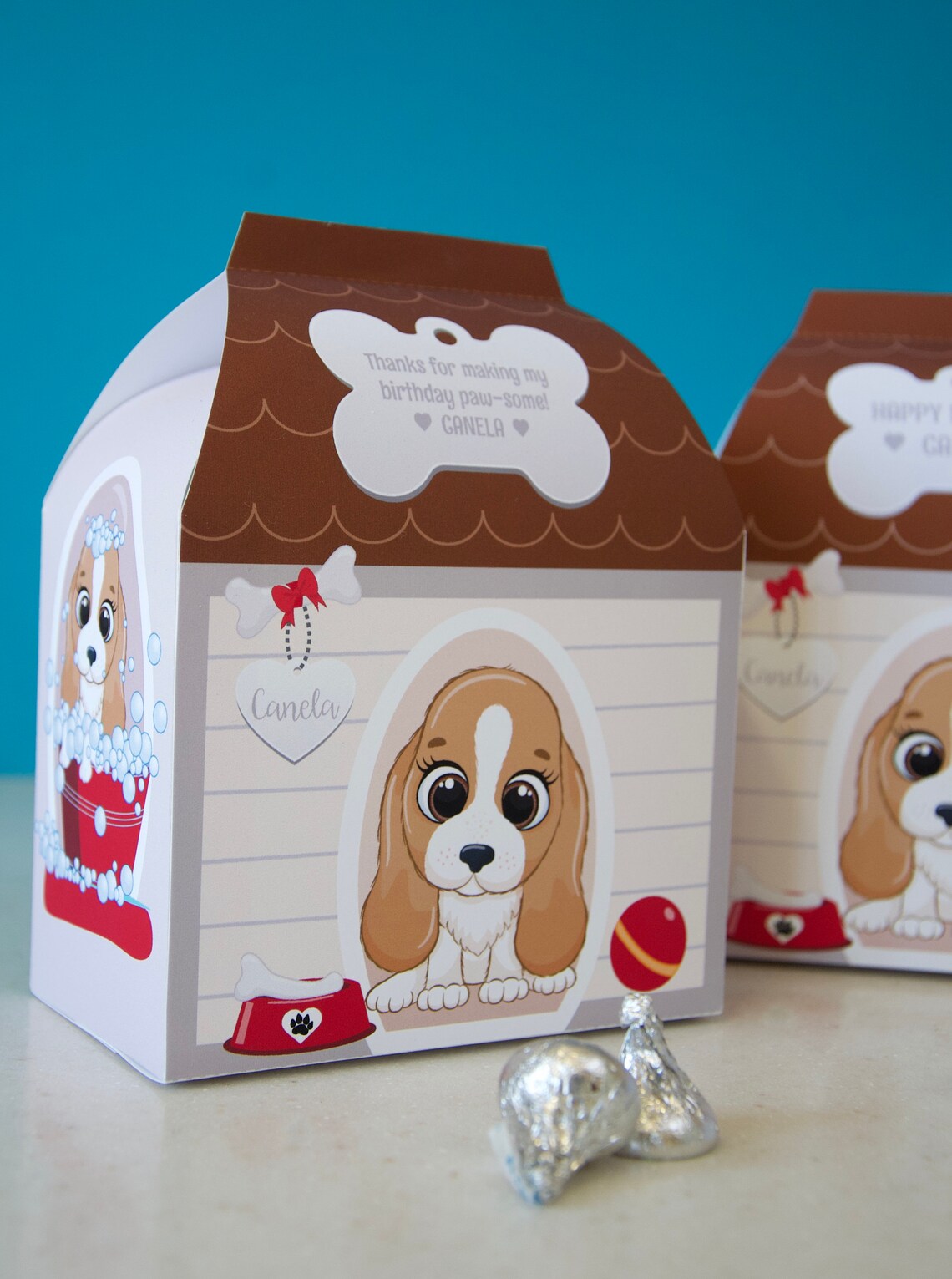 Puppy dog birthday party printable dog house favor box FOUR | Etsy