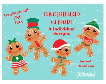 Gingerbread digital clipart PNG files instant download / Christmas decoration gingerbread man and girl / Holiday cookies