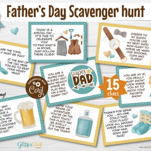 Father&#39;s Day scavenger hunt / Best Dad ever treasure hunt clues / Super dad Happy Fathers day games/ Father&#39;s Day gift Papa Papi