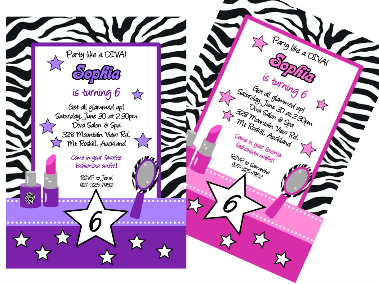 Diva Glam Spa Party purple zebra stripe pdf printable Etsy