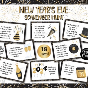 2024 New Years Eve scavenger hunt for kids / New Year's Eve party games / New Year treasure hunt clues printable / nye games for kids adults image 2