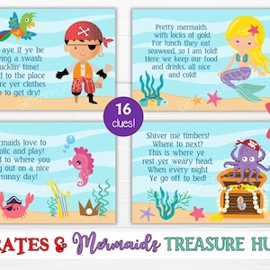 Mermaid and pirate treasure hunt / Mermaid party scavenger hunt clue cards / Pirate party treasure chest hunt clues / Party games for kids image 7