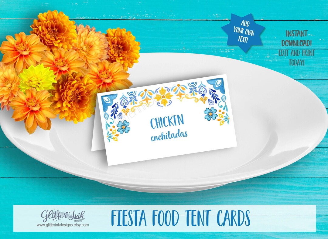 Mexican Fiesta Party Printables Food Tent Cards / Mexican Tile - Etsy