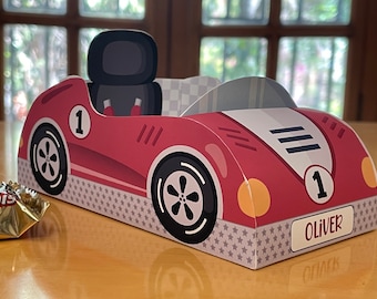 Race car birthday printable favor box / Papercraft racing car candy treat box / Two fast party favors / Racing party paper toy centerpiece