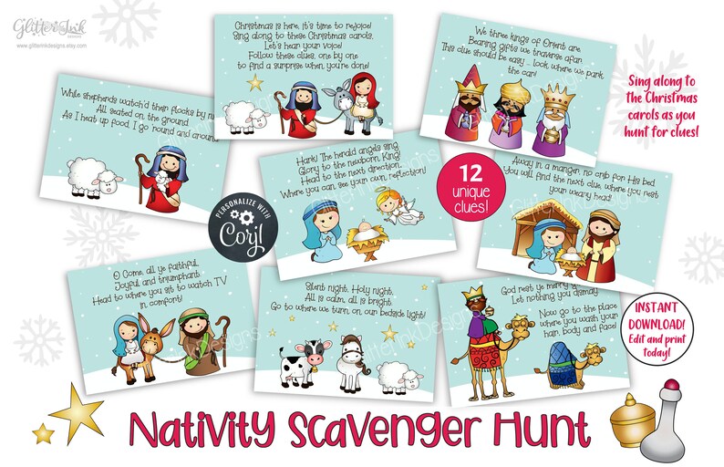Nativity Scene Christmas Scavenger Hunt Clue Cards / Christmas Etsy