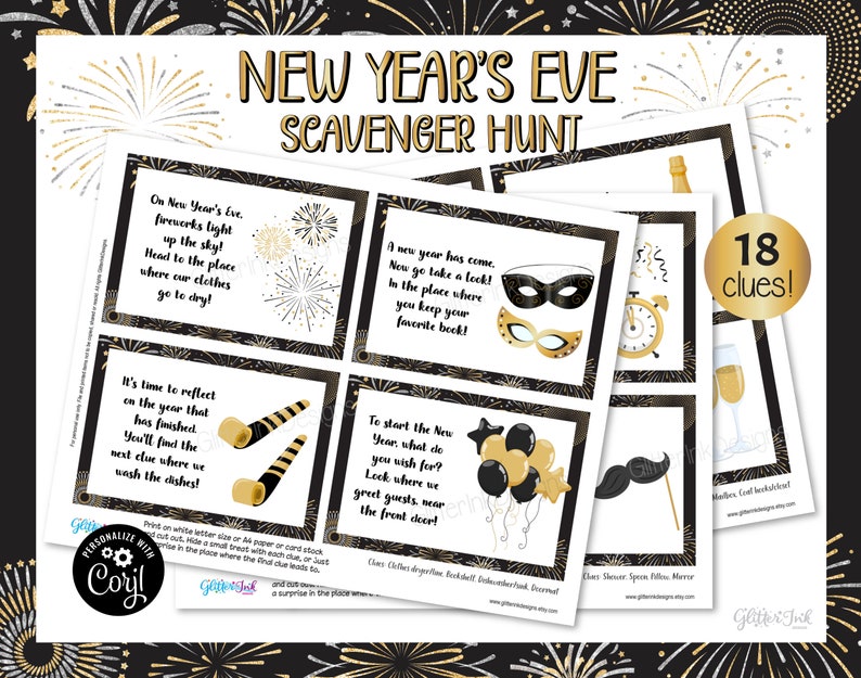 2024 New Years Eve scavenger hunt for kids / New Year's Eve party games / New Year treasure hunt clues printable / nye games for kids adults image 3