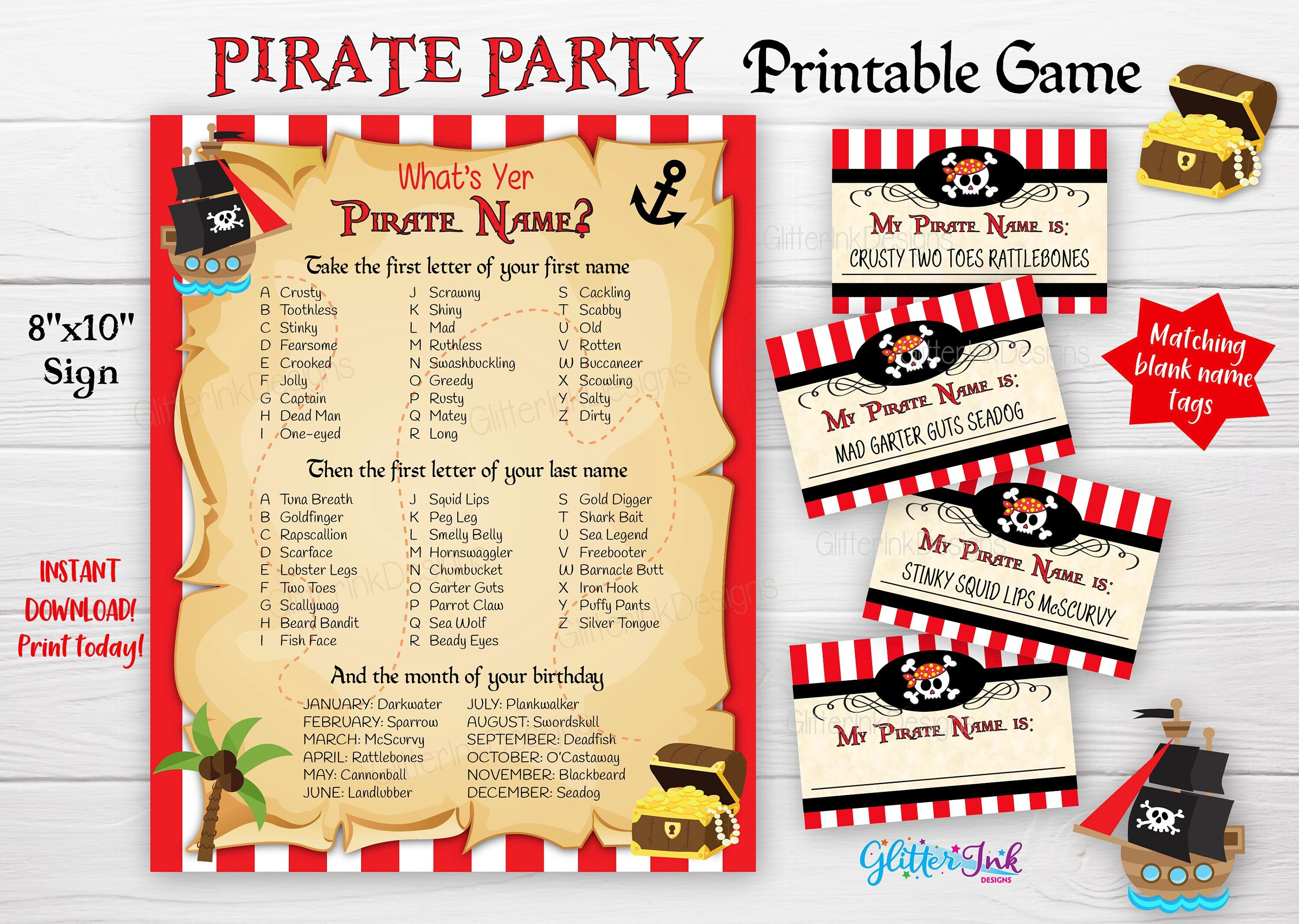 What's Your Pirate Name Printable Party Game Activity, Treasure Chest ...