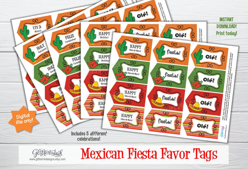 Cinco de Mayo Mexican fiesta party tags cupcake topper / Mexican party decorations / Mexico Independence Day printable digital file image 4