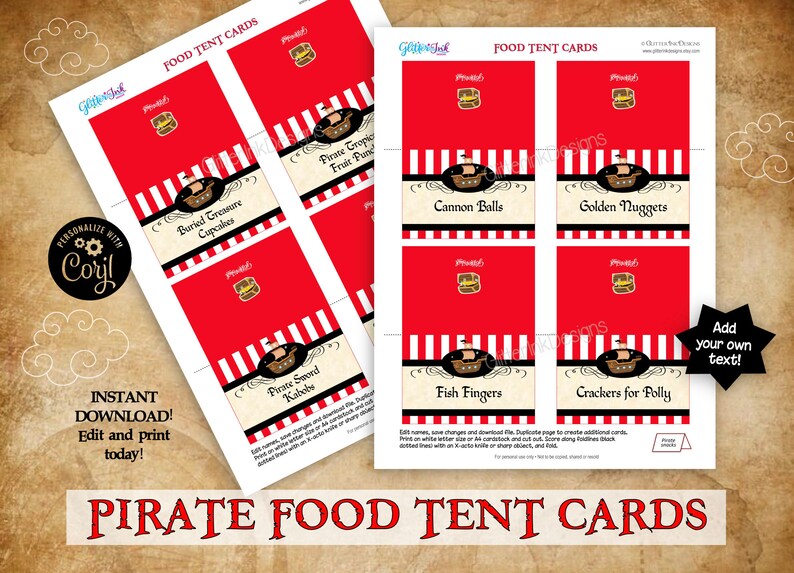 Pirate Party Food Tent Cards / Pirate Birthday Buffet Table - Etsy