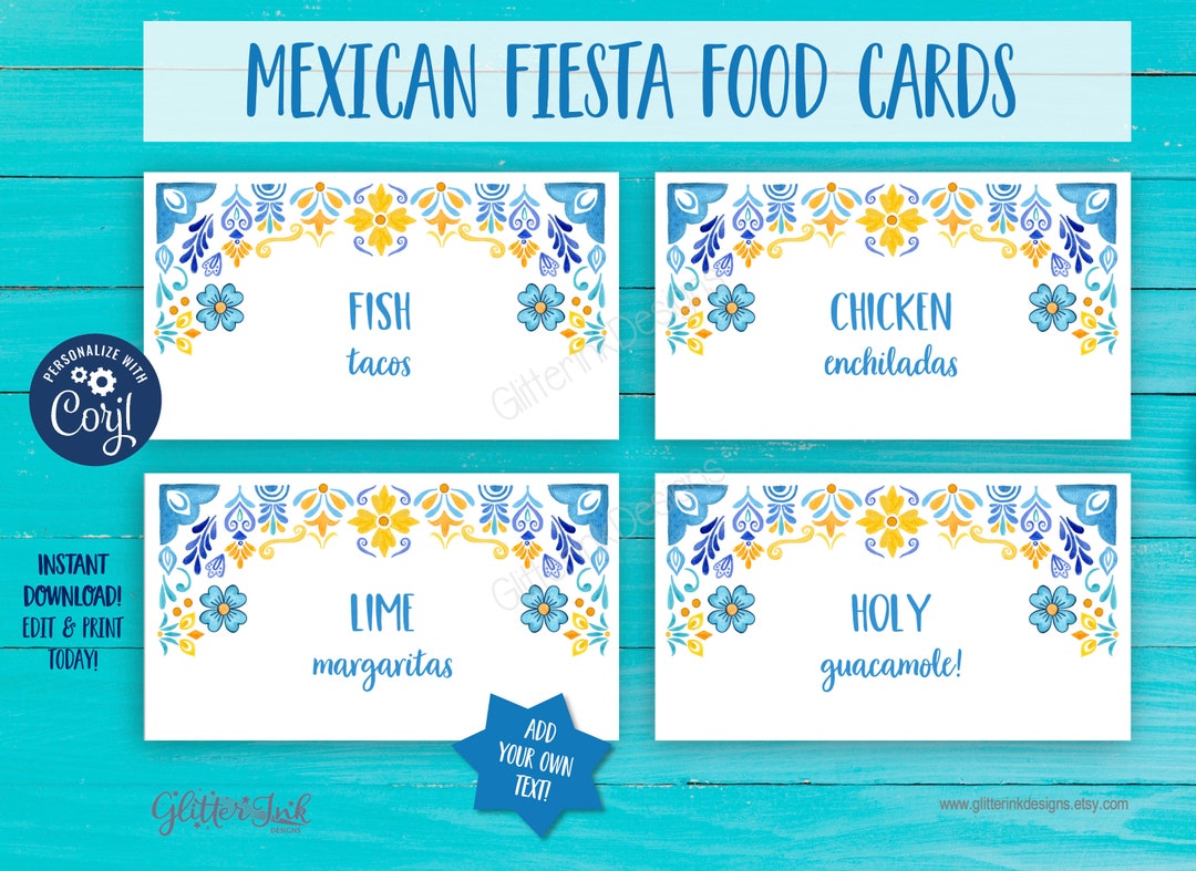 Mexican Fiesta Food Tent Cards / Cinco De Mayo Decorations / Mexican ...