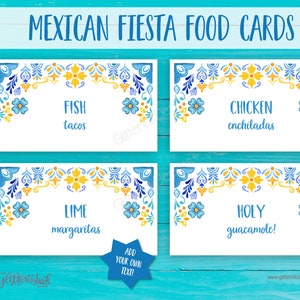 Mexican fiesta food tent cards / Cinco de mayo decorations / Mexican theme party fiesta bridal shower / Mexican tile printable name cards image 1