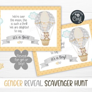 Gender reveal scavenger hunt clue cards for baby shower party games, Neutral nursery printable treasure hunt clues image 3
