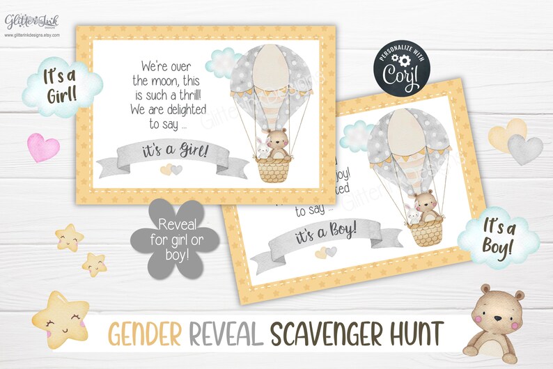 Gender reveal scavenger hunt clue cards for baby shower party games, Neutral nursery printable treasure hunt clues image 3