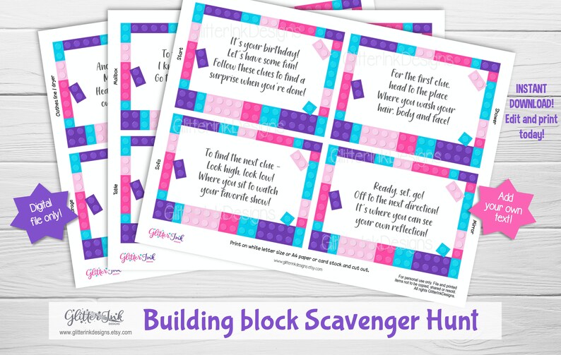 Building blocks treasure hunt clues / Building block party Etsy