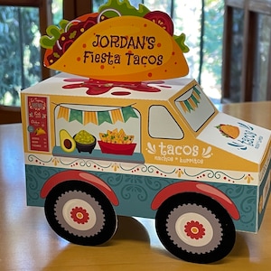 Scatola per bomboniere stampabile a forma di camioncino dei tacos / Bomboniere fai da te per la festa dei due tacos / Scatola per dolcetti modificabile per la festa dei tacos / Decorazioni personalizzate per la festa dei tacos