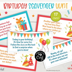 Geburtstags-Schnitzeljagd Hinweiskarten / Geburtstags-Party-Schatzsuche für Kinder / Druckbare Geburtstags-Party-Spiele - Indoor Outdoor-Aktivitäten