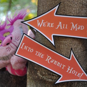 Alice in Wonderland & Mad Hatter Tea Party signs / this way that way arrow signs / Wonderland party printable photo props image 4