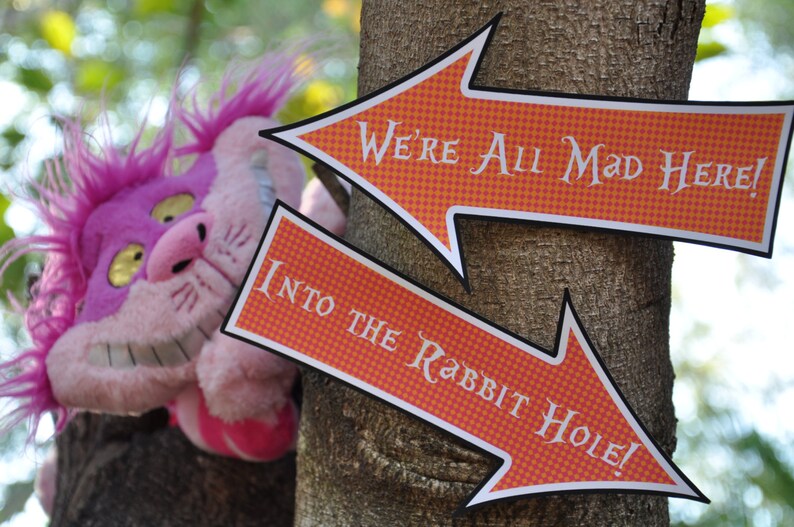 Alice in Wonderland & Mad Hatter Tea Party signs / this way that way arrow signs / Wonderland party printable photo props image 4