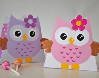 1st birthday party favors / Owl theme baby shower favor box / Printable owl treat box / Owl 1st birthday treat boxes