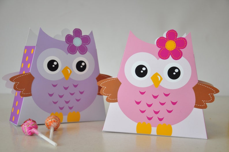 1st birthday party favors / Owl theme baby shower favor box / Printable owl treat box / Owl 1st birthday treat boxes image 1