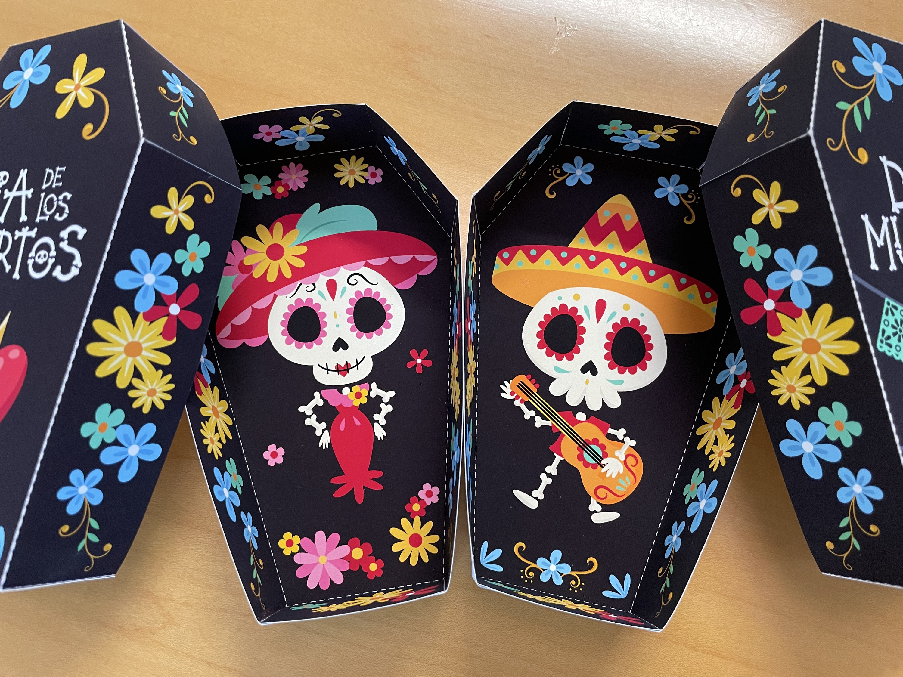 Caja de dulces con forma de ataúd para el Día de los Muertos, recuerdos de  fiesta con calaveras de azúcar para el Día de los Muertos, esqueleto de  Halloween imprimible, catrina mexicana,, image size:3000x2250