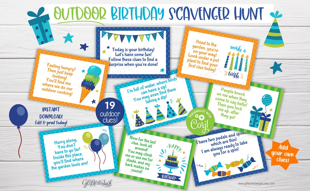 Outdoor Birthday Scavenger Hunt / Kids Treasure Hunt Clues / Birthday ...