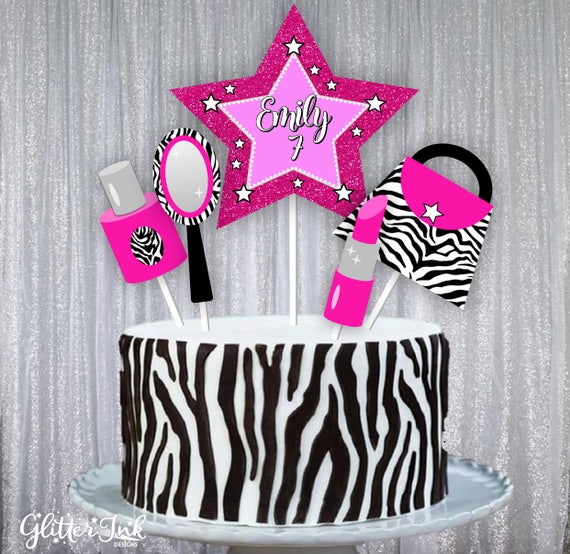 8er-Set Cupcake-Topper In Rosa & Schwarz – Make-up-Motive Für Mädchengeburtstag, Hochzeit Oder Spa-Party