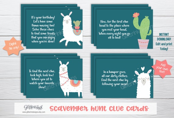 Llama scavenger hunt / Llama party treasure hunt clue cards / Llama birthday indoor outdoor activity for kids / Llama party game Il_570xn