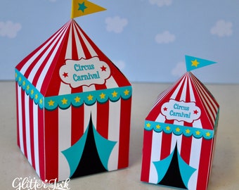 Circus party cupcake favor box / Carnival birthday favor box / Carnival tent cupcake favor box / carnival baby shower / circus party favor