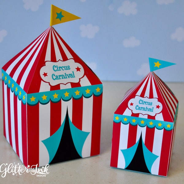 Circus party cupcake favor box / Carnival birthday favor box / Carnival tent cupcake favor box / carnival baby shower / circus party favor