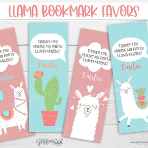 Llama party bookmark favor / Llama party favors / Llama thank you cards / Llama birthday favor tags / No drama llama printable bookmarks