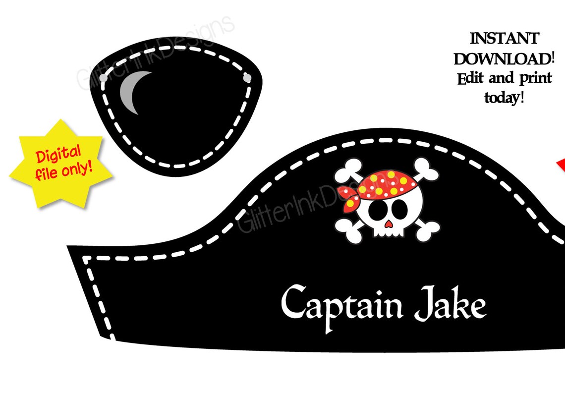 Pirate Hat and Pirate Eye Patch Printable Party Props / Pirate - Etsy