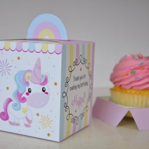 Unicorn party cupcake box / Rainbow unicorn treat boxes / Unicorn party favors / Unicorn favor box image 8