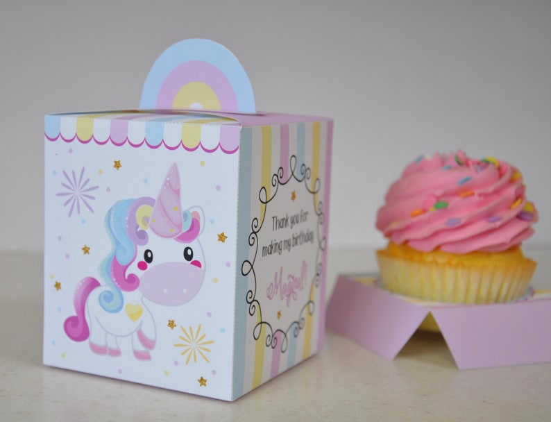 Unicorn party cupcake box / Rainbow unicorn treat boxes / Unicorn party favors / Unicorn favor box image 8