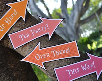 Alice in Wonderland & Mad Hatter Tea Party signs / this way that way arrow signs / Wonderland party printable photo props