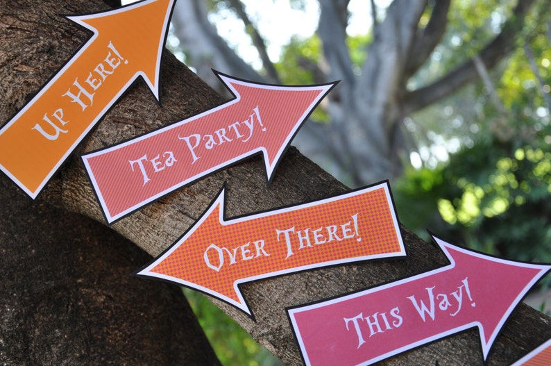 Alice in Wonderland & Mad Hatter Tea Party signs / this way that way arrow signs / Wonderland party printable photo props image 1