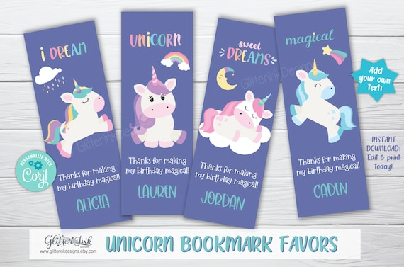 unicorn bookmark favors unicorn party favors unicorn bookmarks unicorn favor tags unicorn printable bookmarks unicorn favors by glitter ink designs catch my party