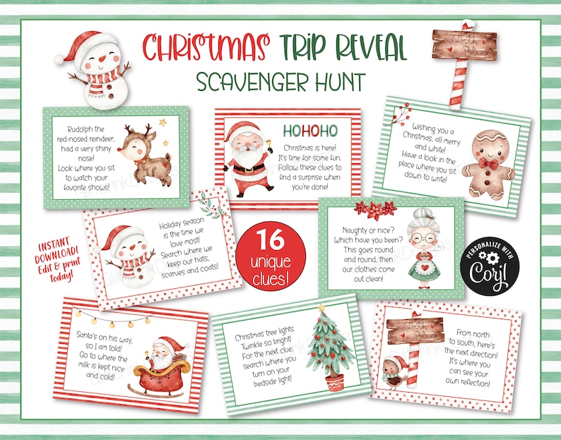 Weihnachtsüberraschungs-Kreuzfahrtreise enthülle Schnitzeljagd & Bordkarte, druckbare Hinweise für die Schatzsuche von Kindern mit Urlaubstickets für den Weihnachtsmann Bild 2