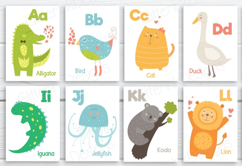 Animal alphabet flash cards / ABC animal flash cards nursery classroom alphabet cards / Printable kindergarten homeschool learning game image 1